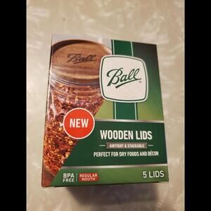 BALL Wooden Lids (5 Lids) for Regular Mouth Mason Jars~ Airtight NEW & SEALED!